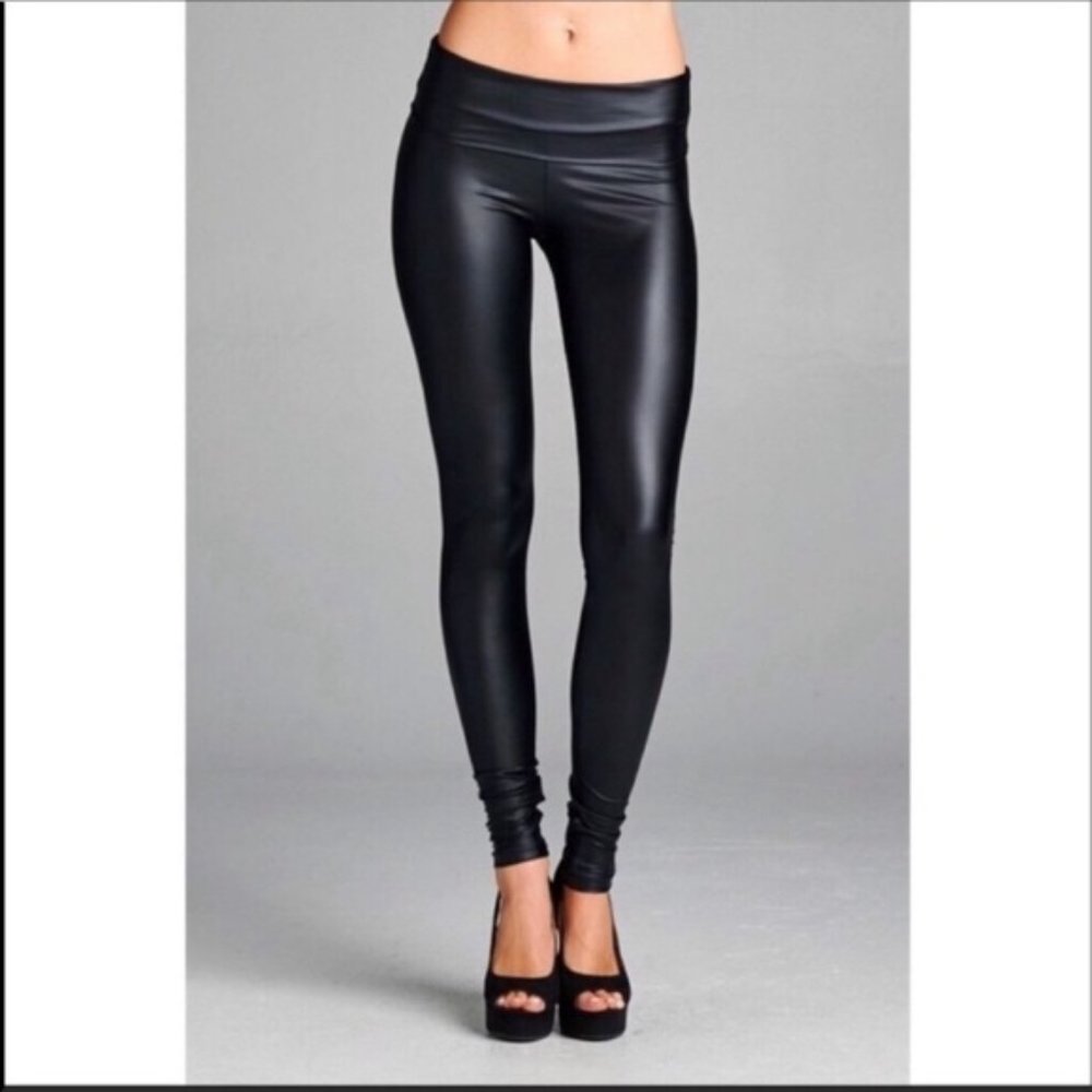 High Waisted Vegan Leather Leggings Medium